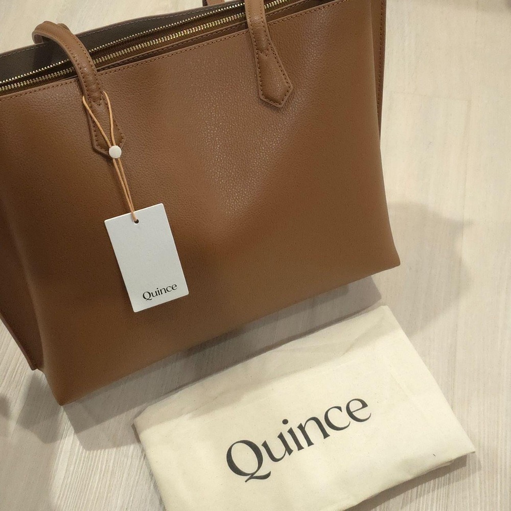 Quince Italian Leather Triple Compartment Shopper Tote